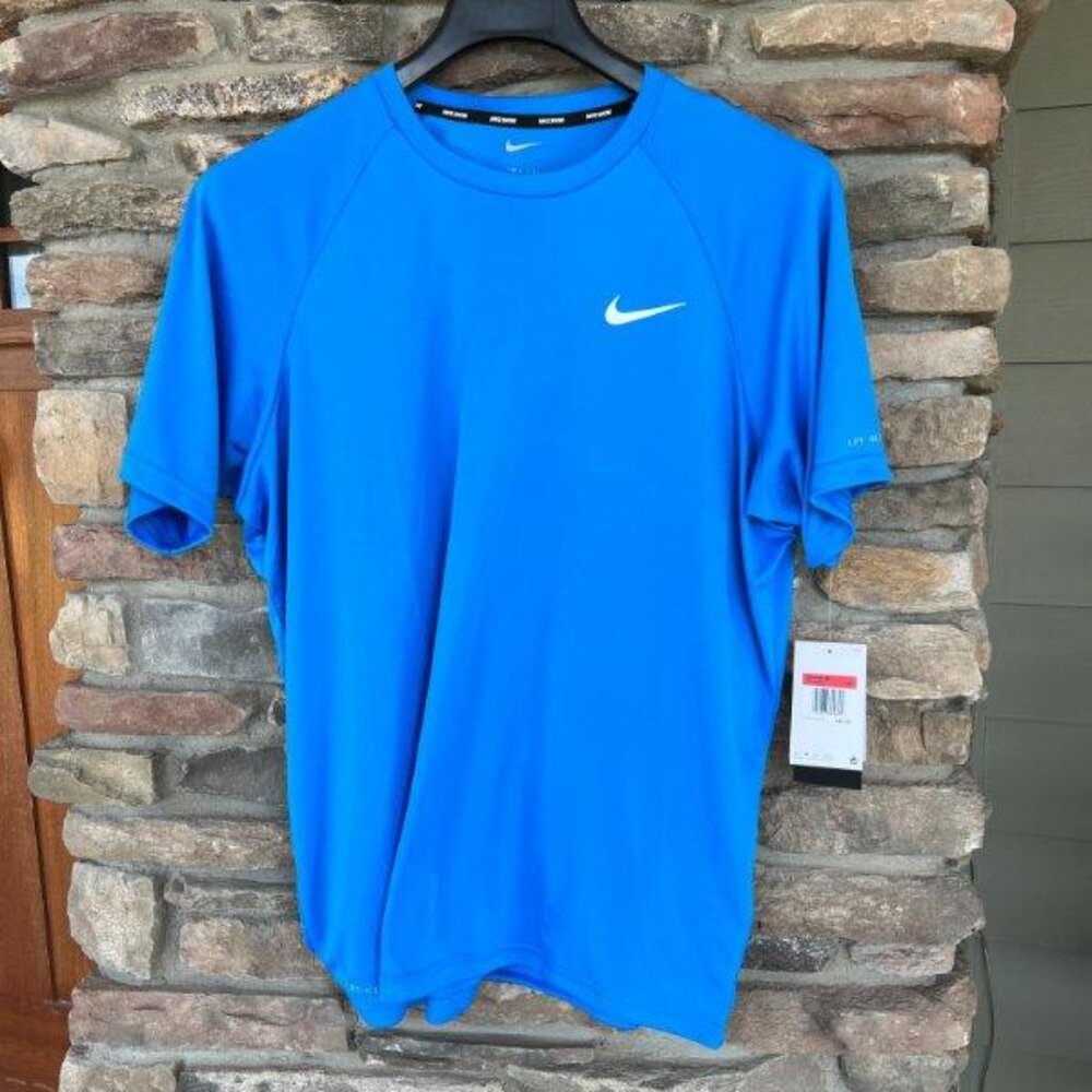 Men's Nike Dri-FIT UPF 40+ Hydroguard Swim S/S Blue Tee Shirt XL Large Med S NWT